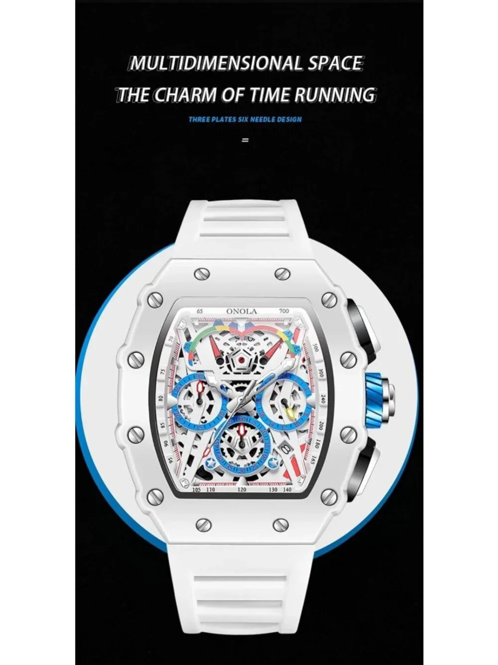 Stylish Men's Skeleton Chronograph Watch | Big Face, Silicone Strap, 30M Water